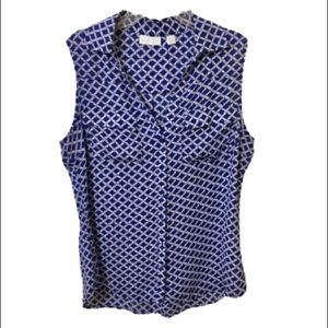 Sleeveless Blouse - White and Blue - Medium